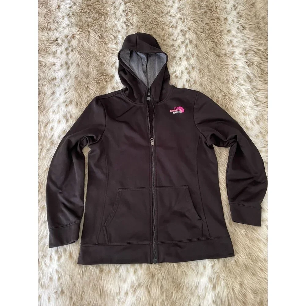 The North Face Girls YXL (14/16) Full-Zip Hoodie Sweatshirt – Black, Pink Logo